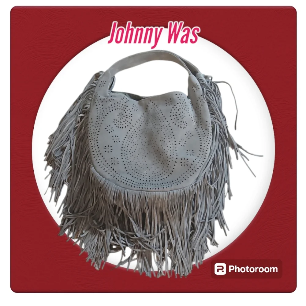 🥳SOLD🥳Johnny Was Elodie Laser Cut Suede Leather Fringe Shoulder Hobo Bag - Picture 1 of 15